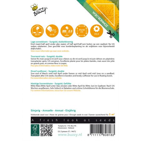 Buzzy® Sunny Flowers, lage Zonnebloem Sungold dubbelbloemig - afbeelding 2