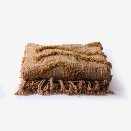 cotton fringe pattern throw brown (130x170) - afbeelding 1