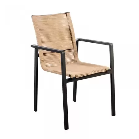 Ishi stackable dining chair alu black/rope natural