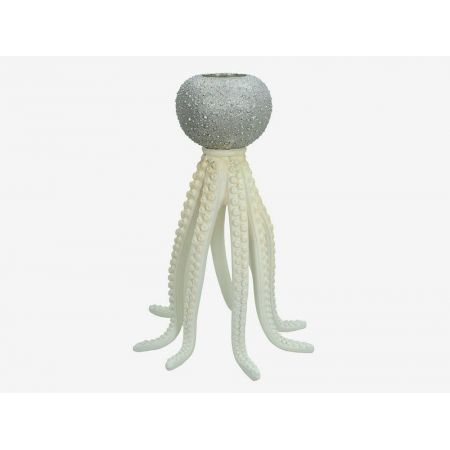 Kandelaar octopus polyresin zilver 19.5x19.5x28cm