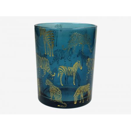 Theelichthouder dieren glas blauw 10x10x12.5cm