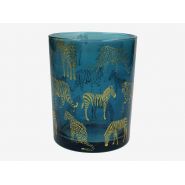 Theelichthouder dieren glas blauw 10x10x12.5cm